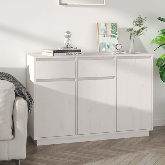 Flavius Pinewood Sideboard With 3 Doors 2 Drawers In White_1