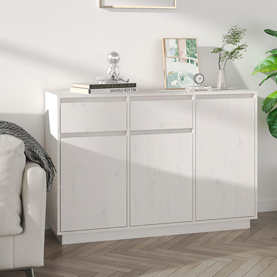 Product photograph of Flavius Pinewood Sideboard With 3 Doors 2 Drawers In White from Furniture in Fashion