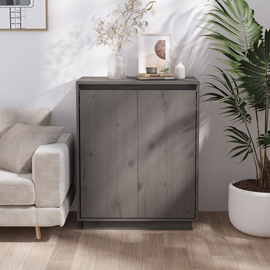 Flavius Solid Pinewood Sideboard With 2 Doors In Grey