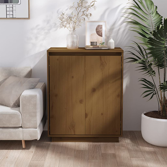 Flavius Solid Pinewood Sideboard With 2 Doors In Honey Brown