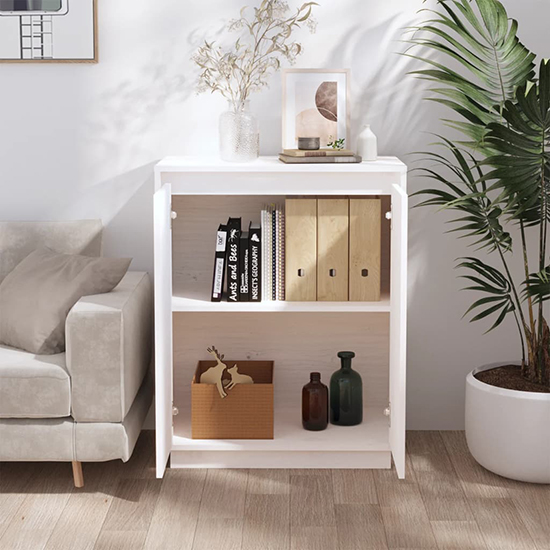 Flavius Solid Pinewood Sideboard With 2 Doors In White_2