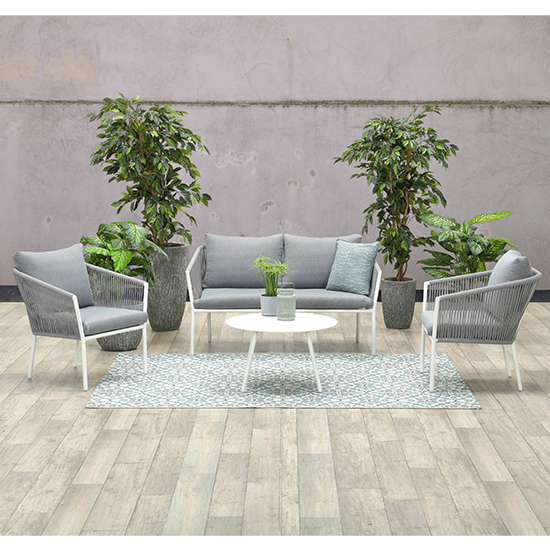 Product photograph of Fleao Outdoor Fabric Lounge Set With Coffee Table In Light Grey from Furniture in Fashion