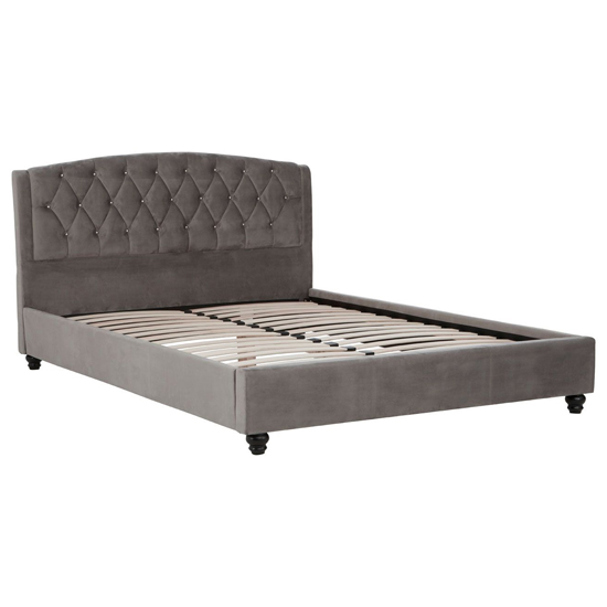 Flegetonte Velvet King Size Bed In Brushed Steel