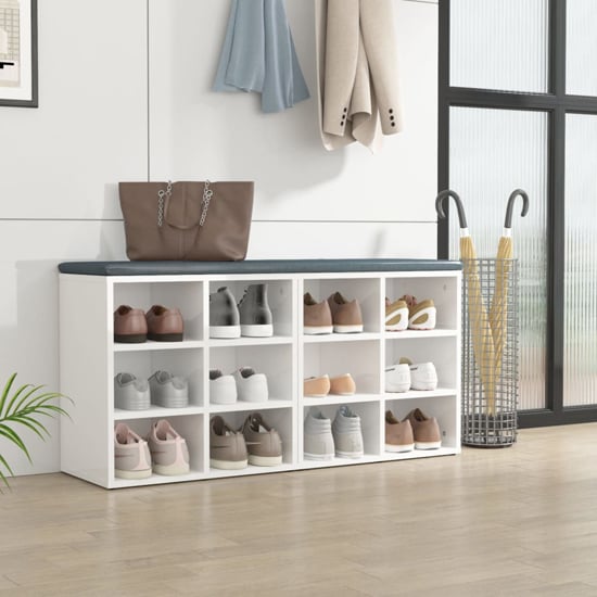 Read more about Fleta high gloss shoe storage bench with 12 shelves in white
