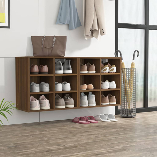 Fleta Shoe Storage Bench With 12 Shelves In Brown Oak