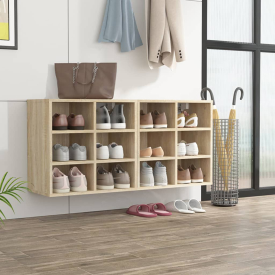 Fleta Shoe Storage Bench With 12 Shelves In Sonoma Oak
