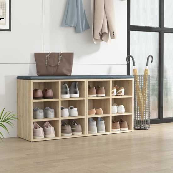 Read more about Fleta shoe storage bench with 12 shelves in sonoma oak