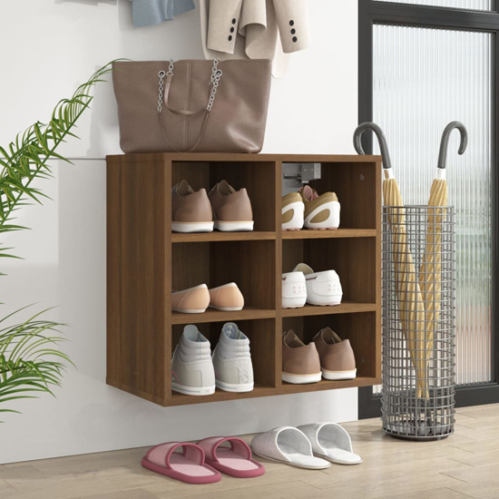 Fleta Shoe Storage Bench With 6 Shelves In Brown Oak