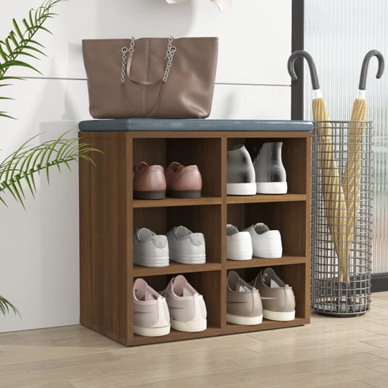 Fleta Shoe Storage Bench With 6 Shelves In Brown Oak