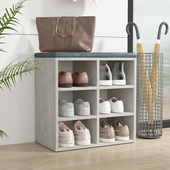Product photograph of Fleta Shoe Storage Bench With 6 Shelves In Concrete Effect from Furniture in Fashion