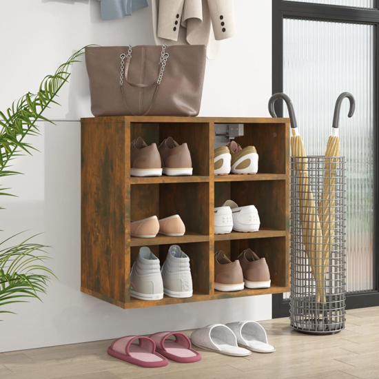 Fleta Shoe Storage Bench With 6 Shelves In Smoked Oak