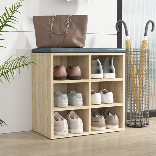 Photo of Fleta shoe storage bench with 6 shelves in sonoma oak