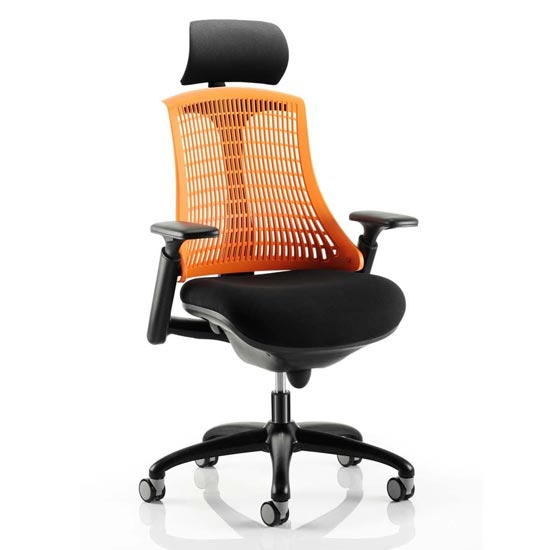 Read more about Flex task headrest office chair in black frame with orange back