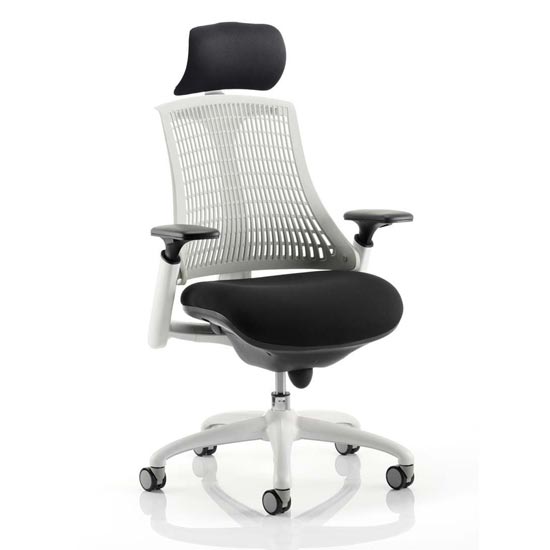 Photo of Flex task headrest office chair in white frame with white back