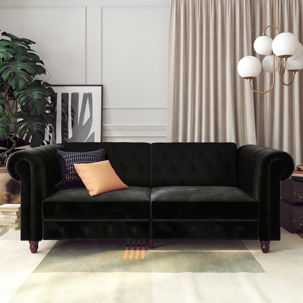 Flex Velvet Sofa Bed With Wooden Legs In Black