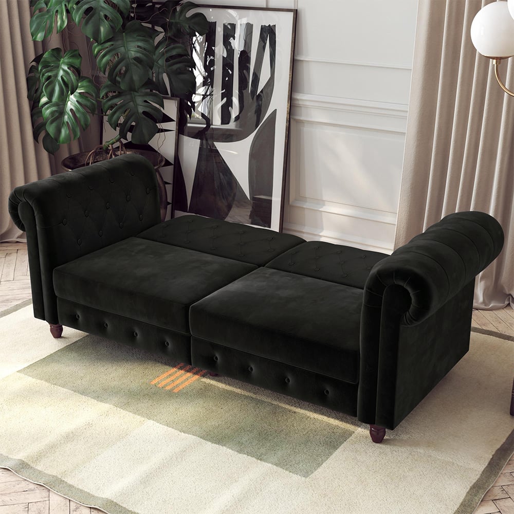 Flex Velvet Sofa Bed With Wooden Legs In Black