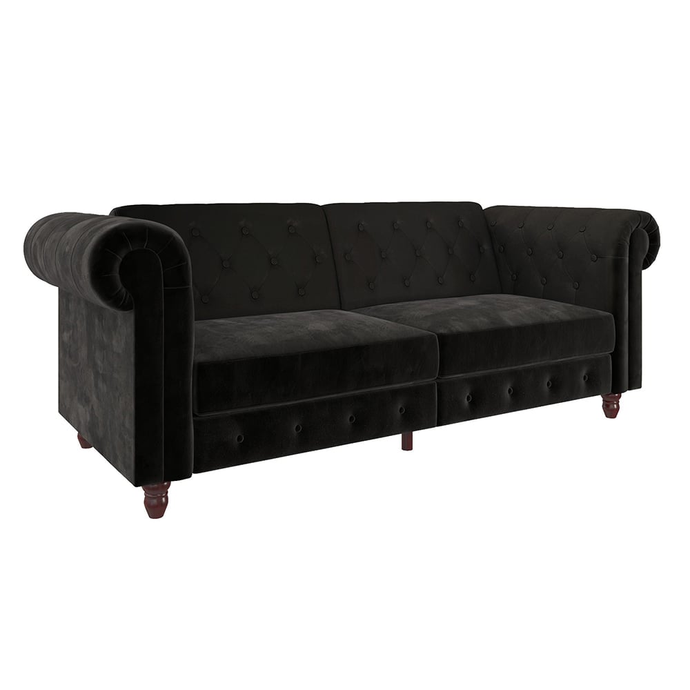 Flex Velvet Sofa Bed With Wooden Legs In Black