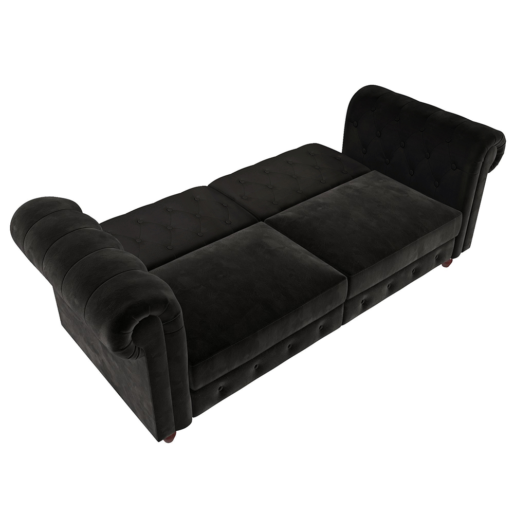 Flex Velvet Sofa Bed With Wooden Legs In Black