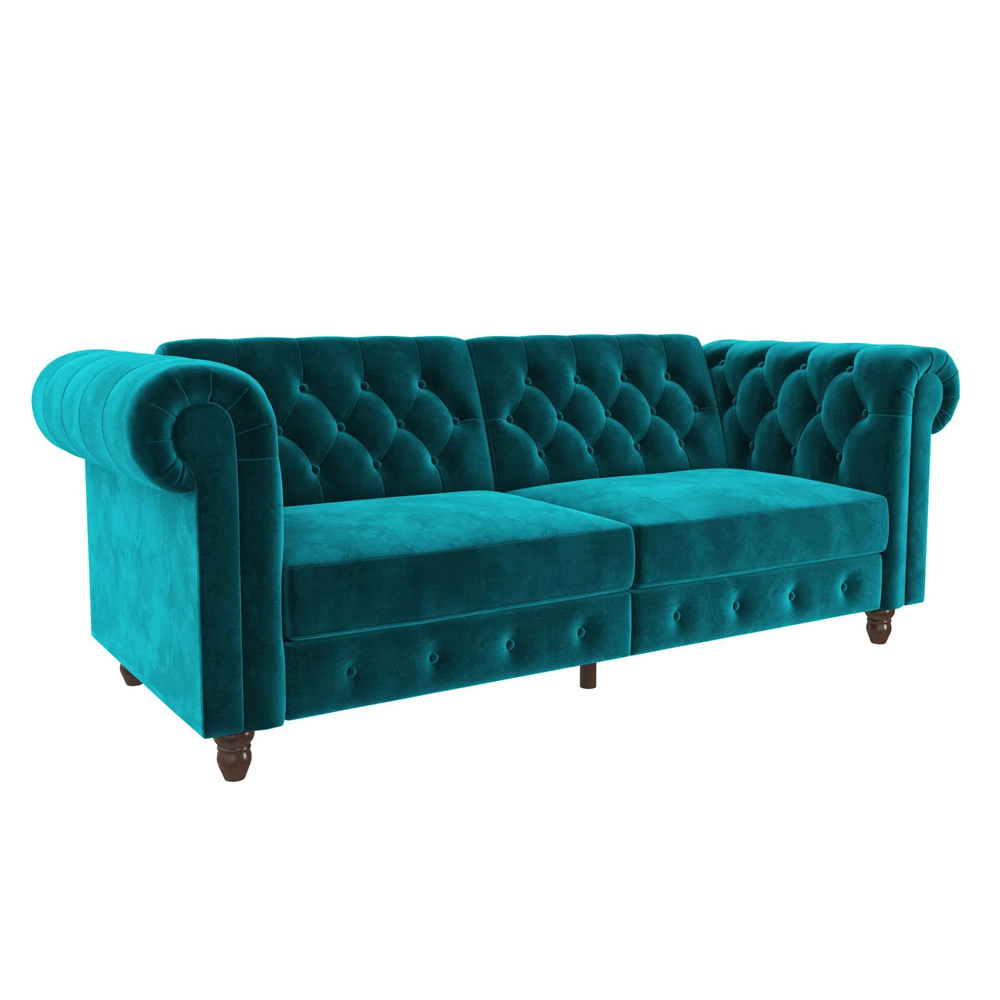 Flex Velvet Sofa Bed With Wooden Legs In Teal