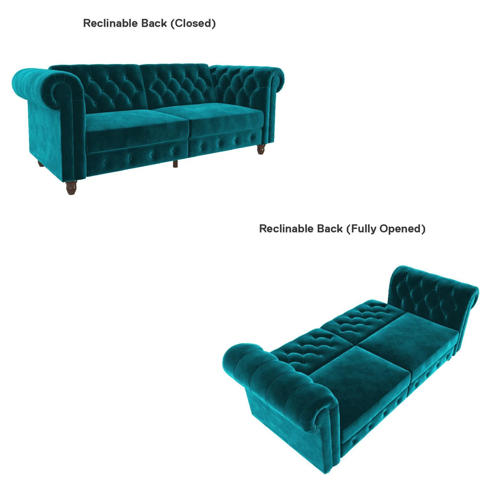Flex Velvet Sofa Bed With Wooden Legs In Teal