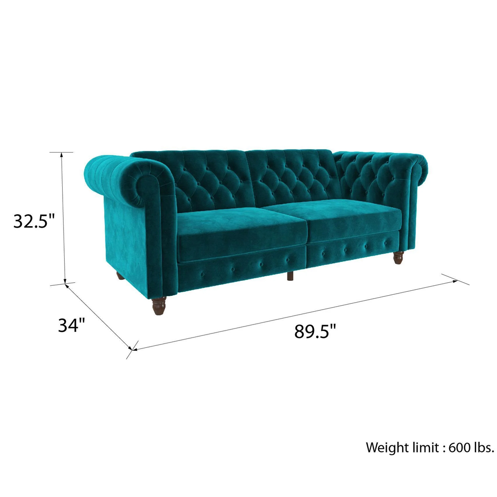 Flex Velvet Sofa Bed With Wooden Legs In Teal