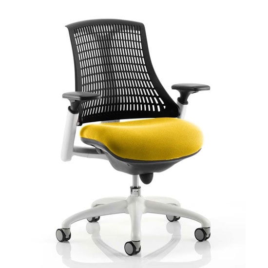 Photo of Flex task white frame black back office chair in senna yellow