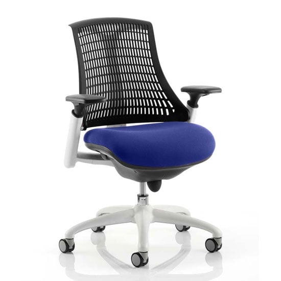 Photo of Flex task white frame black back office chair in stevia blue