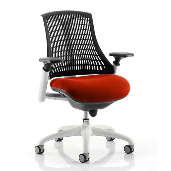 Photo of Flex task white frame black back office chair in tabasco red