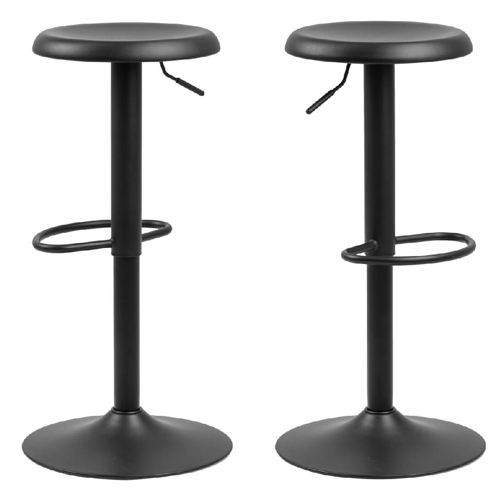 Read more about Flint black leather bar stools with metal base in pair