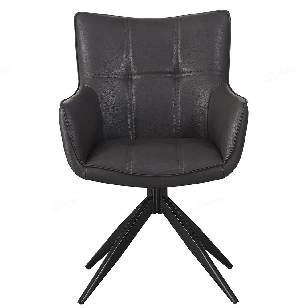 Flint Dark Grey PU Leather Dining Chairs With Black Legs In Pair