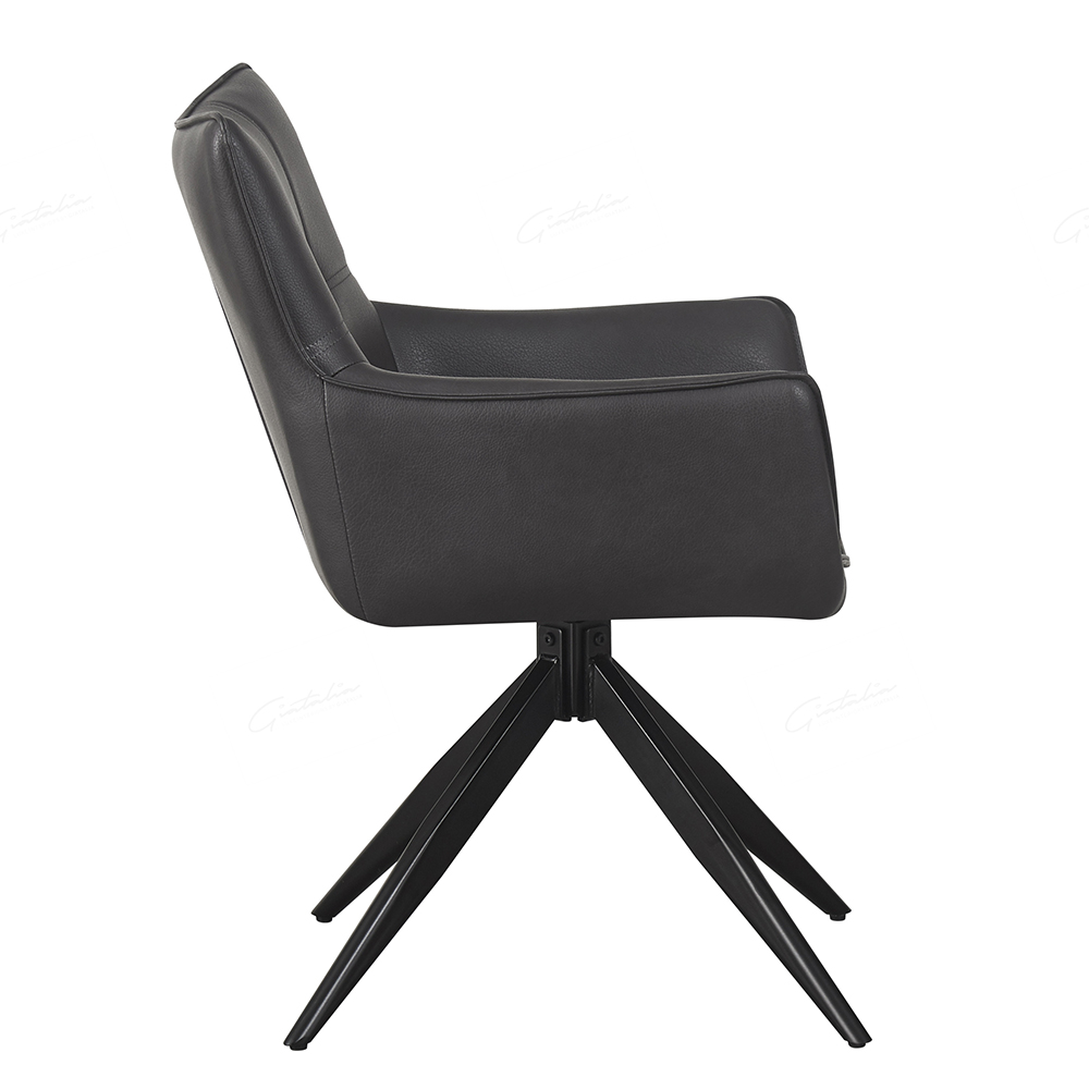 Flint Dark Grey PU Leather Dining Chairs With Black Legs In Pair