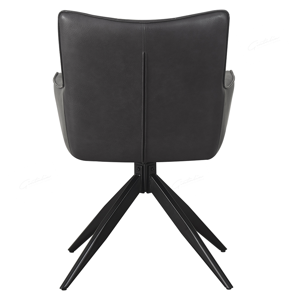 Flint Dark Grey PU Leather Dining Chairs With Black Legs In Pair