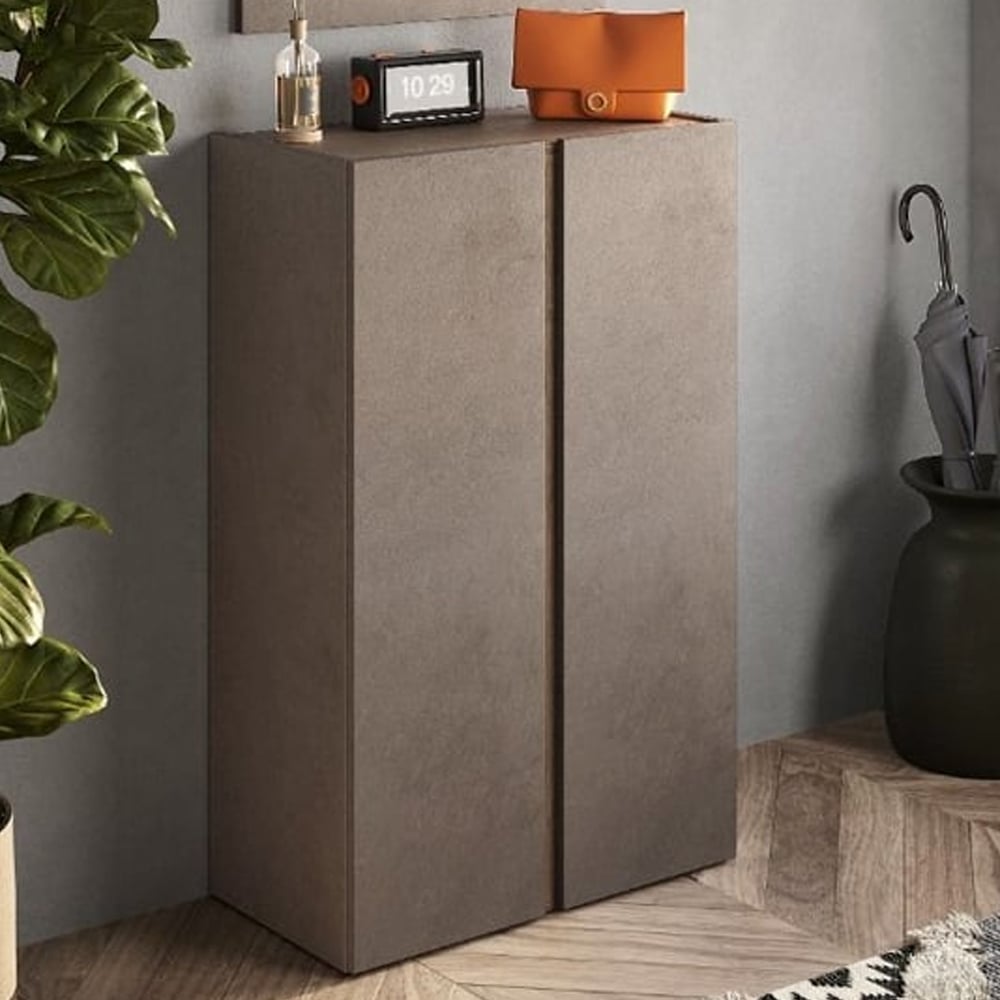 Read more about Flint narrow wooden shoe cabinet 2 doors in bronze mercure oak
