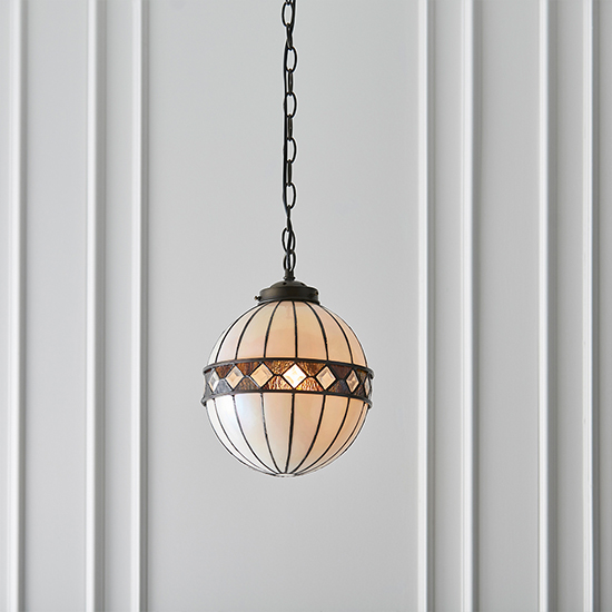 Flint Small Tiffany Glass Ceiling Pendant Light In Dark Bronze