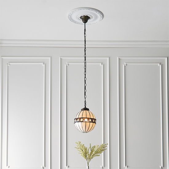 Read more about Flint small tiffany glass ceiling pendant light in dark bronze