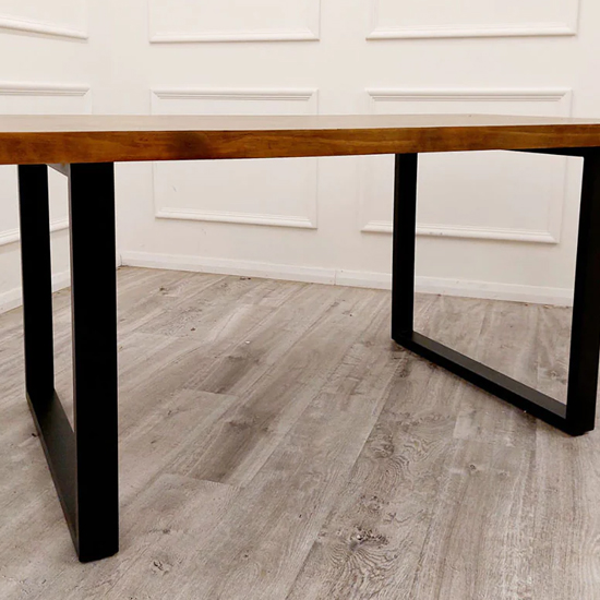Flint Solid Dark Pine Wood Dining Table With Matt Black Legs
