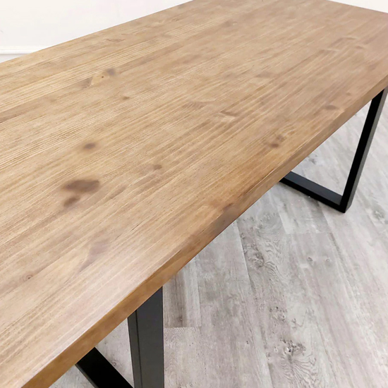 Flint Solid Dark Pine Wood Dining Table With Matt Black Legs