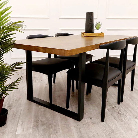Flint Solid Dark Pine Wood Dining Table With Matt Black Legs
