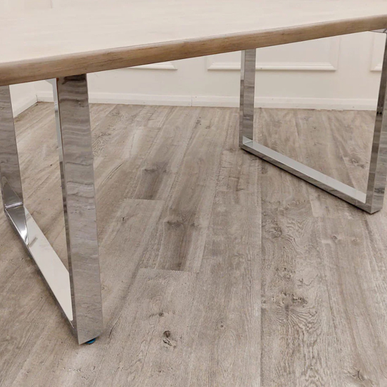 Flint Solid Light Pine Wood Dining Table With Chrome Legs