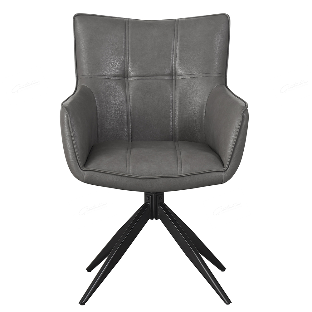 Flint Storm Grey PU Leather Dining Chairs With Black Legs In Pair