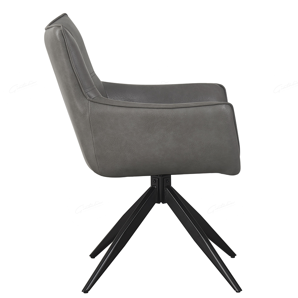 Flint Storm Grey PU Leather Dining Chairs With Black Legs In Pair