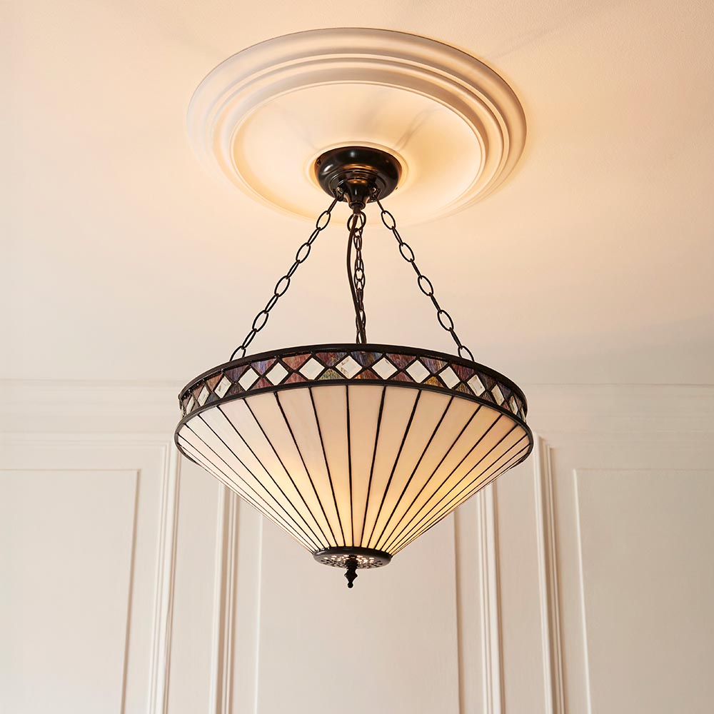 Flint Large Tiffany Glass Inverted Pendant Light In Multicolour
