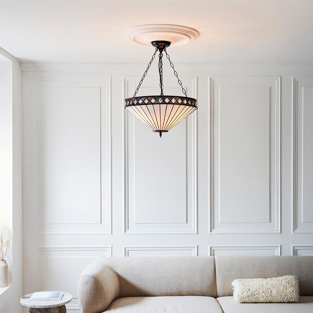 Flint Large Tiffany Glass Inverted Pendant Light In Multicolour