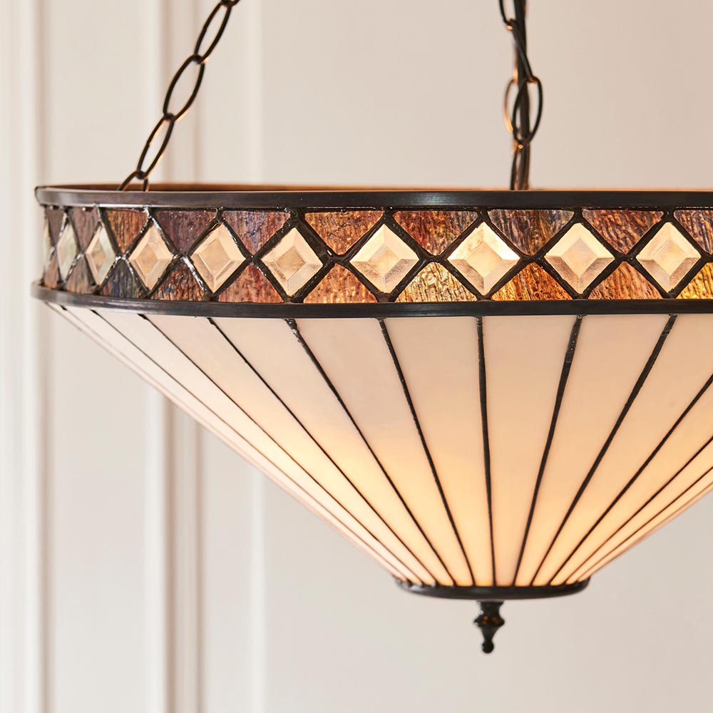 Flint Large Tiffany Glass Inverted Pendant Light In Multicolour