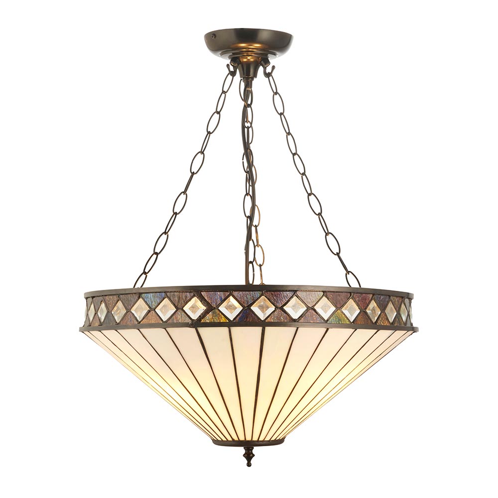 Flint Large Tiffany Glass Inverted Pendant Light In Multicolour