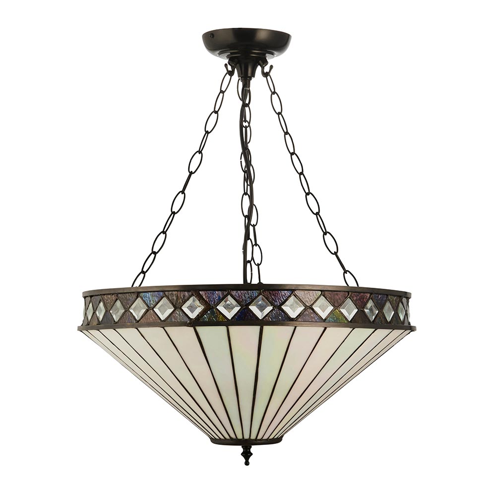Flint Large Tiffany Glass Inverted Pendant Light In Multicolour