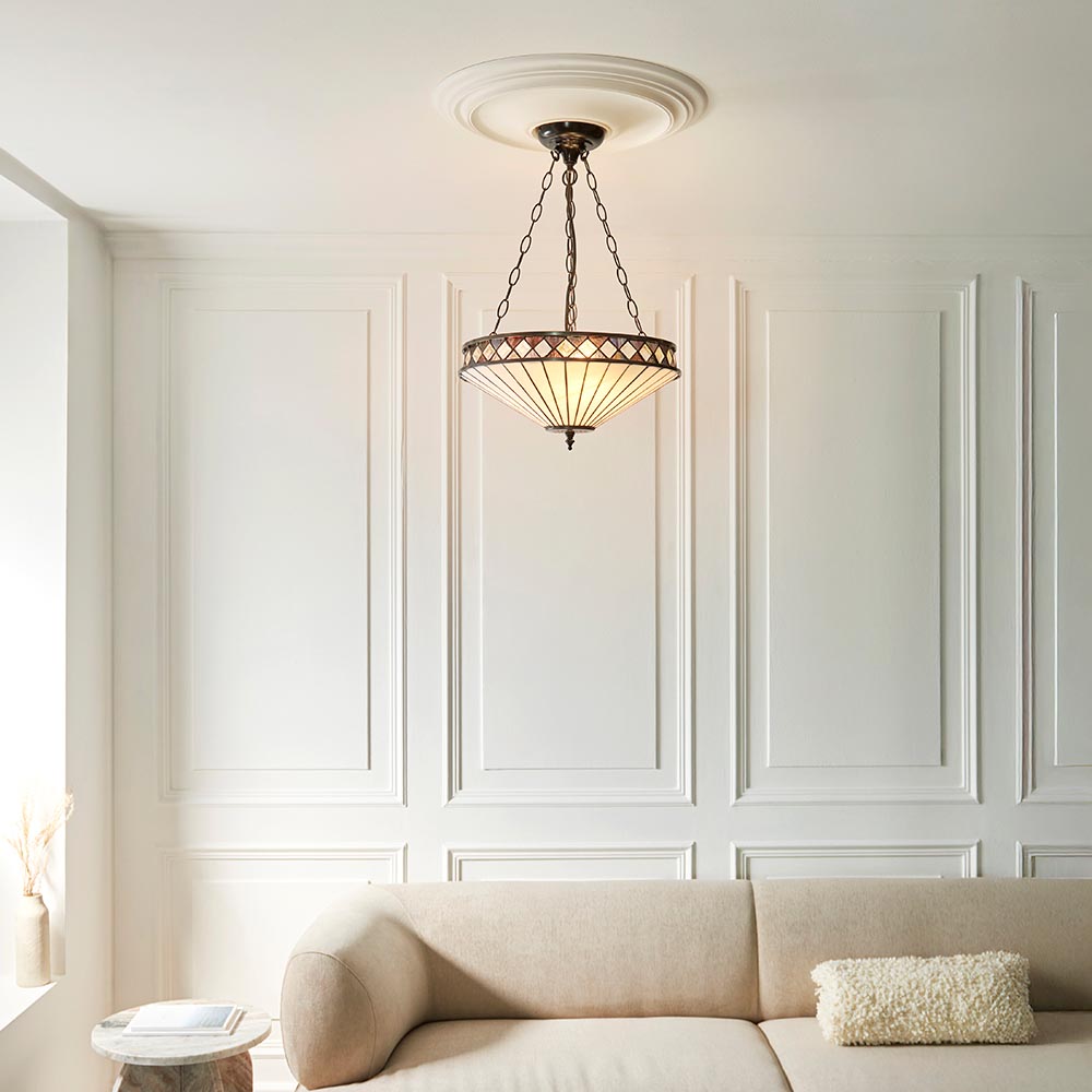Flint Small Tiffany Glass Inverted Pendant Light In Multicolour
