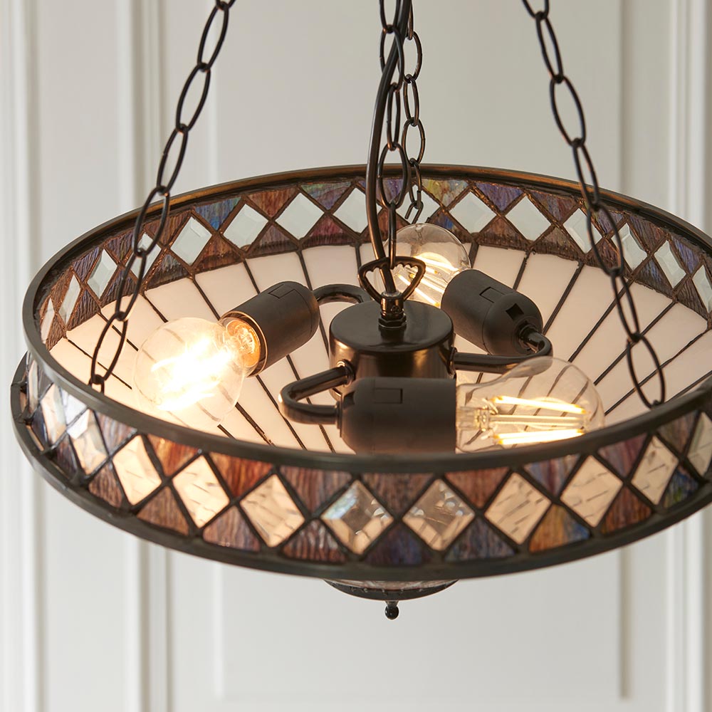 Flint Small Tiffany Glass Inverted Pendant Light In Multicolour
