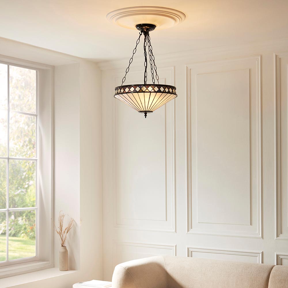 Flint Small Tiffany Glass Inverted Pendant Light In Multicolour