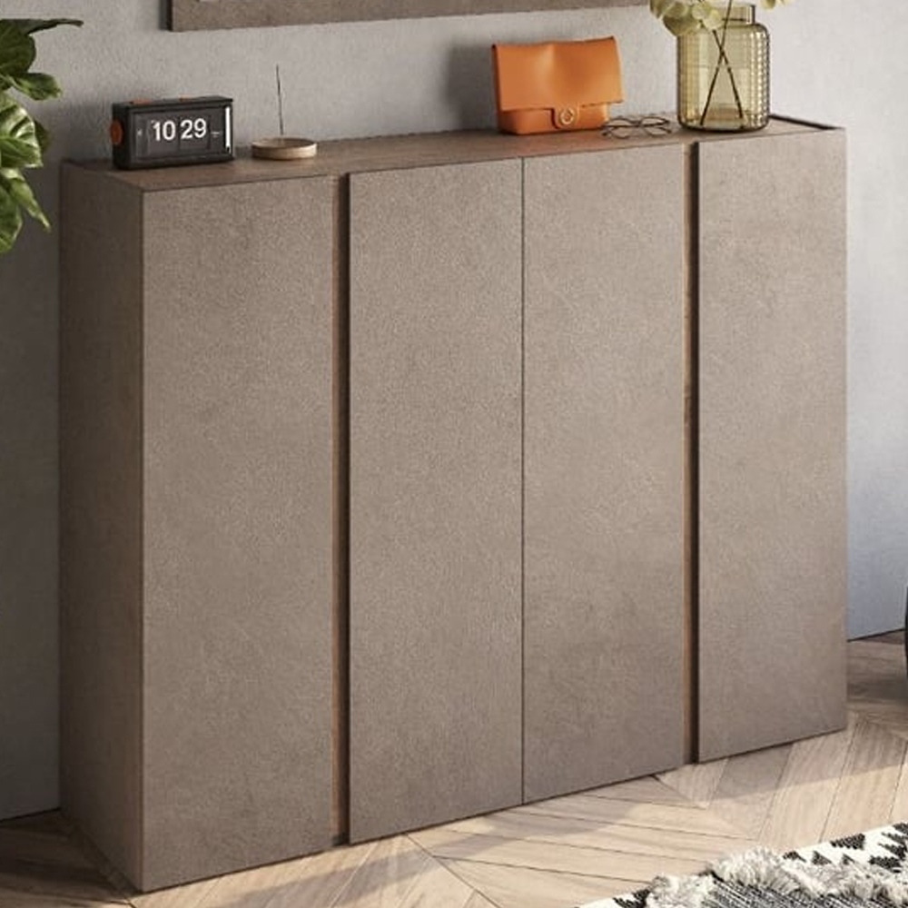 Read more about Flint wide wooden shoe cabinet with 4 doors in bronze mercure oak